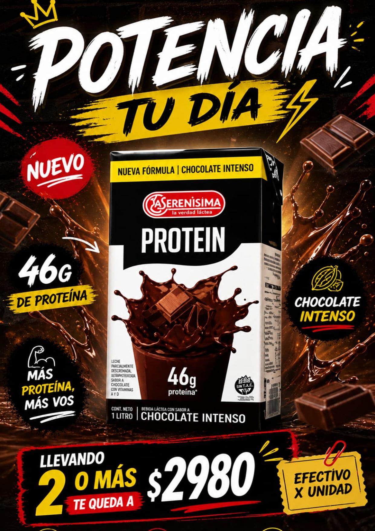 LECHE CHOCOLATADA LA SERENISIMA 1L PROTEIN   (comprando 2 o más precio mayo